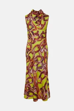 Coupon 🛒 Karen Millen Chain Fluid Crepe Wrap Woven Maxi 👗 Dress 🧨 -Karen Millen Outlet store bkk03977 lime xl 3