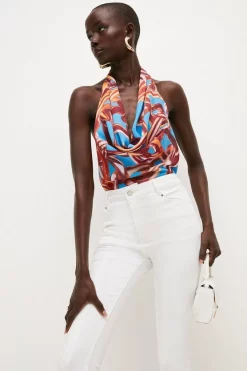 Budget 💯 Karen Millen Chain Fluid Crepe Cowl Halter Woven Top 👏