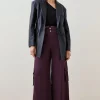 Promo 🧨 Karen Millen Utility Viscose Twill Combat Trouser 💯 -Karen Millen Outlet store bkk04047 purple xl