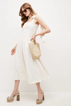Deals 🤩 Karen Millen Shirred Bodice Tie Midi 👗 Dress - ivory ⭐