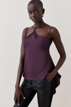 Outlet 🔥 Karen Millen Utility Viscose Twill Cut Out Drama Woven Cami 🎁 -Karen Millen Outlet store bkk04140 purple xl 2