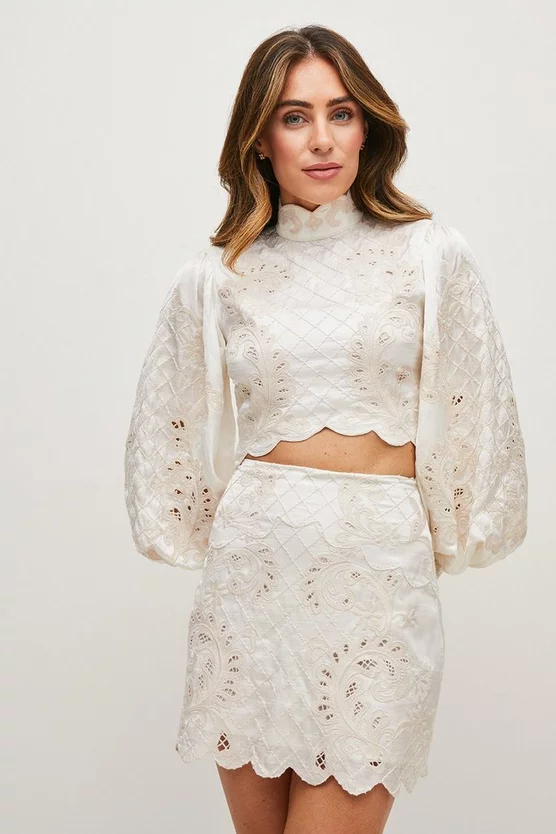 Top 10 🛒 Karen Millen Lydia Millen Viscose Mirrored Cutwork Blouse - ivory 👏 4 Top 10 🛒 Karen Millen Lydia Millen Viscose Mirrored Cutwork Blouse - ivory 👏 - Image 2