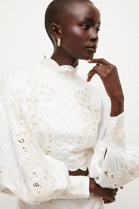 Top 10 🛒 Karen Millen Lydia Millen Viscose Mirrored Cutwork Blouse - ivory 👏 6 Top 10 🛒 Karen Millen Lydia Millen Viscose Mirrored Cutwork Blouse - ivory 👏 - Image 4
