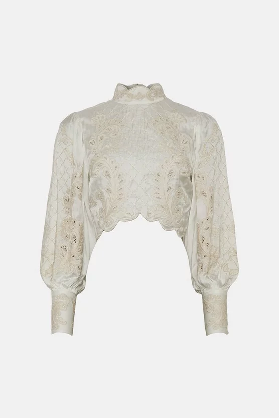 Top 10 🛒 Karen Millen Lydia Millen Viscose Mirrored Cutwork Blouse - ivory 👏 8 Top 10 🛒 Karen Millen Lydia Millen Viscose Mirrored Cutwork Blouse - ivory 👏 - Image 6