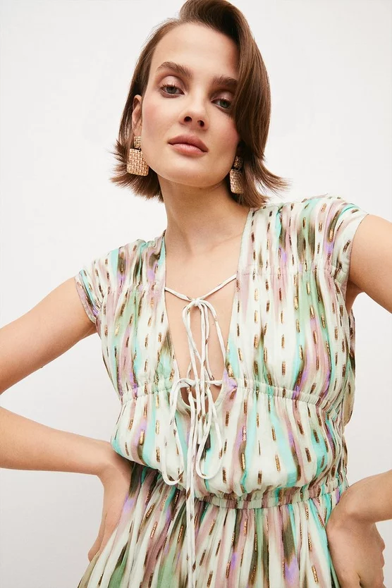 Best Pirce ⭐ Karen Millen Metallic Viscose Woven Cap Sleeve 👗 Dress - multi 🎉 4 Best Pirce ⭐ Karen Millen Metallic Viscose Woven Cap Sleeve 👗 Dress - multi 🎉 - Image 2