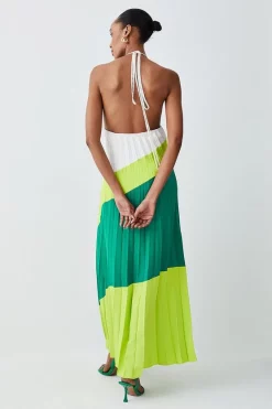 Flash Sale 😍 Karen Millen Petite Soft Pleated Halter Neck Maxi 👗 Dress - lime 🧨 -Karen Millen Outlet store bkk04409 lime xl 2