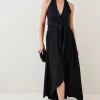 Cheapest 🥰 Karen Millen Soft Tailored Waterfall Halter Maxi 👗 Dress 😍