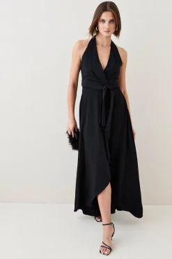 Cheapest 🥰 Karen Millen Soft Tailored Waterfall Halter Maxi 👗 Dress 😍