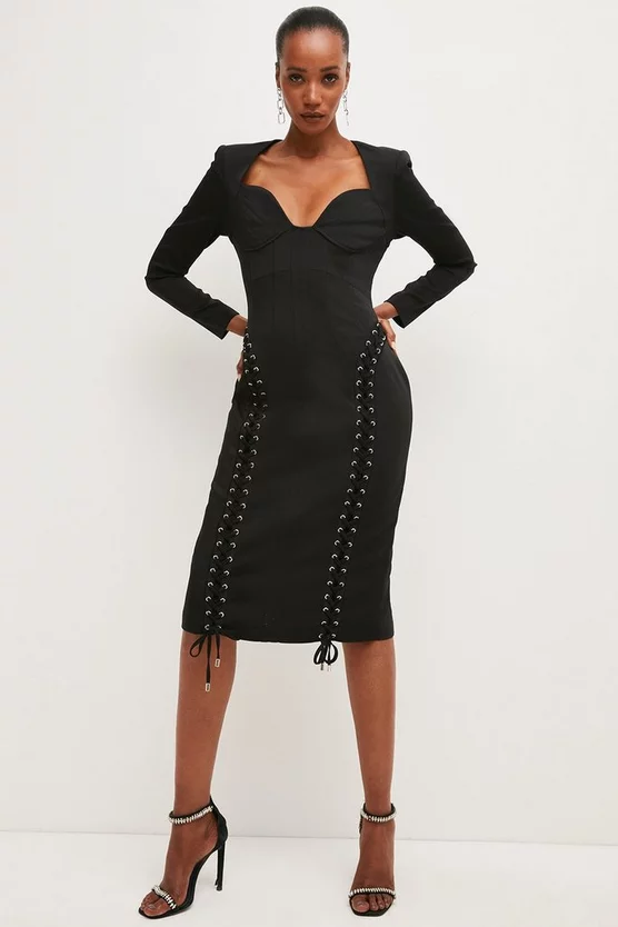 Cheap ⭐ Karen Millen Corset Sleeved Midi 👗 Dress - black ✨ 3 Cheap ⭐ Karen Millen Corset Sleeved Midi 👗 Dress - black ✨