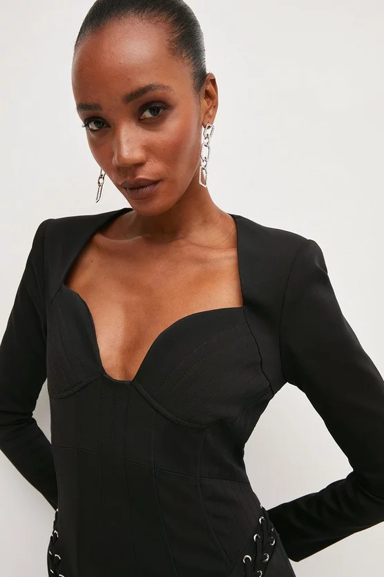 Cheap ⭐ Karen Millen Corset Sleeved Midi 👗 Dress - black ✨ 4 Cheap ⭐ Karen Millen Corset Sleeved Midi 👗 Dress - black ✨ - Image 2