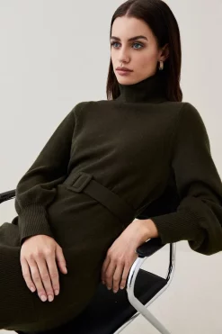 Deals 🎁 Karen Millen Lydia Millen Cashmere Belted Knit Mini 👗 Dress - forest 🥰 -Karen Millen Outlet store bkk04441 forest xl 2