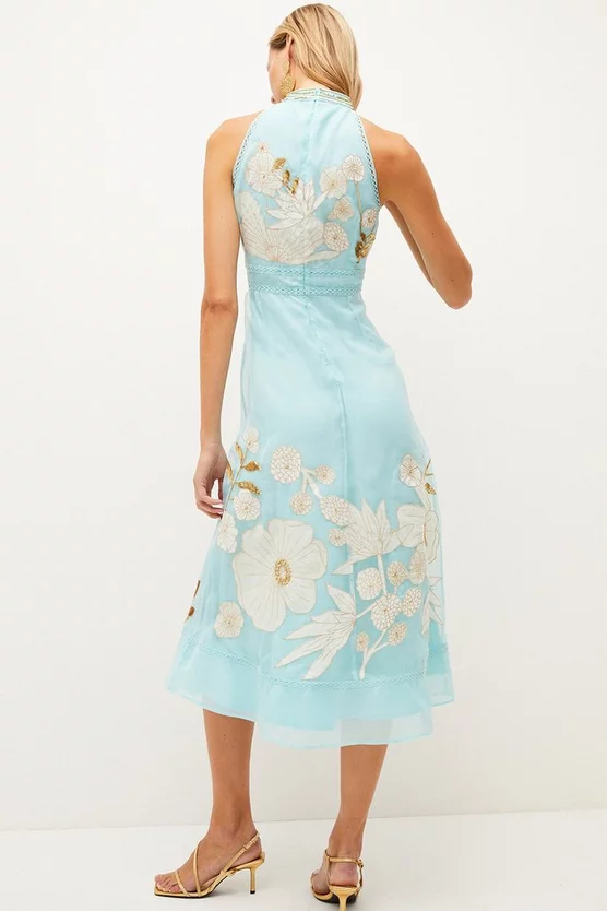Best Sale 👏 Karen Millen Applique Organdie Buttoned Halter Neck Maxi - mint 💯 5 Best Sale 👏 Karen Millen Applique Organdie Buttoned Halter Neck Maxi - mint 💯 - Image 3