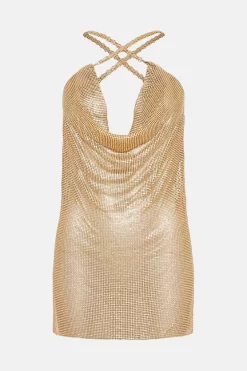 Brand new ๐ Karen Millen Diamante Chain Mail Cowl Side Split Mini ๐ Dress - gold ๐ฅ 10 Brand new ๐ Karen Millen Diamante Chain Mail Cowl Side Split Mini ๐ Dress - gold ๐ฅ -Karen Millen Outlet store bkk04671 gold xl 3