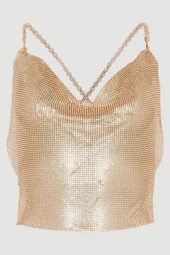 Best Pirce 😀 Karen Millen Diamante Chain Mail Cowl Cami 🤩 -Karen Millen Outlet store bkk04672 gold xl 3