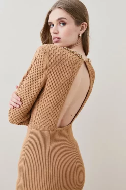 Cheapest 🎉 Karen Millen Chain Detail Cable Stitch Knitted Midi 👗 Dress 🎉 -Karen Millen Outlet store bkk04755 camel xl 2