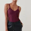 Top 10 🤩 Karen Millen Metallic Bandage Knit And Mesh Corset Body - burgundy ❤️ -Karen Millen Outlet store bkk04776 burgundy xl