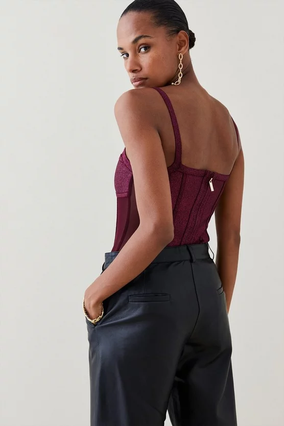 Top 10 🤩 Karen Millen Metallic Bandage Knit And Mesh Corset Body - burgundy ❤️ 5 Top 10 🤩 Karen Millen Metallic Bandage Knit And Mesh Corset Body - burgundy ❤️ - Image 3