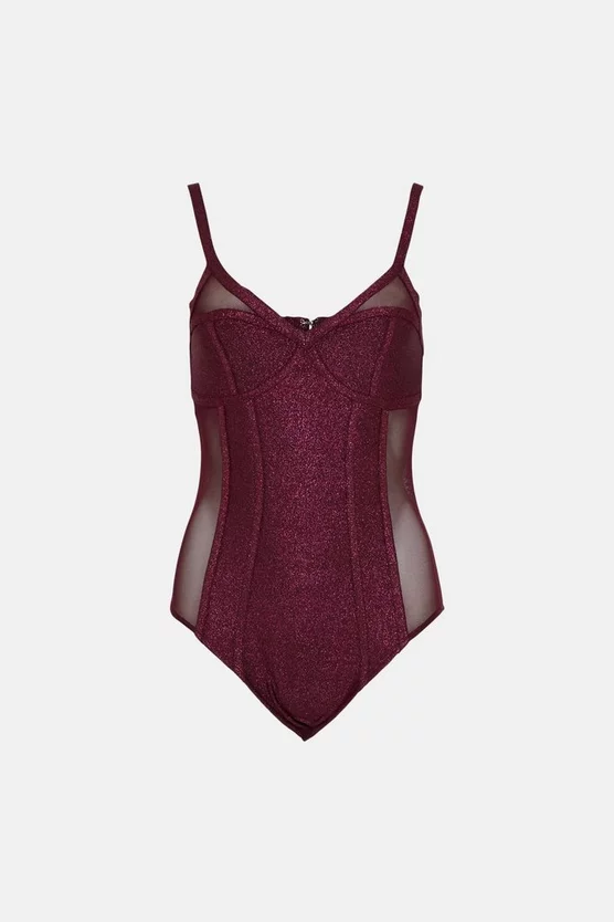 Top 10 🤩 Karen Millen Metallic Bandage Knit And Mesh Corset Body - burgundy ❤️ 6 Top 10 🤩 Karen Millen Metallic Bandage Knit And Mesh Corset Body - burgundy ❤️ - Image 4