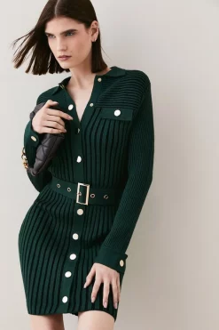 Best deal 🤩 Karen Millen Belted Utility Rib Knitted Mini 👗 Dress ⭐