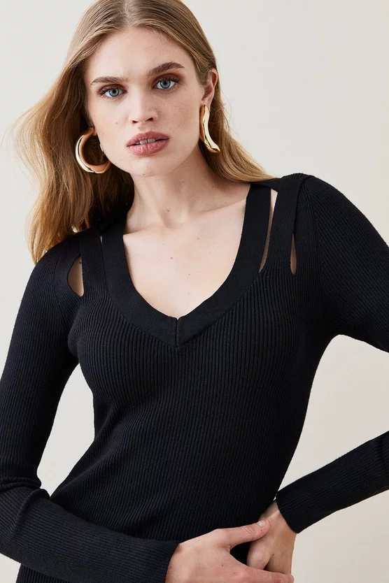 Wholesale ๐ Karen Millen Cut Out V Neck Rib Knit Pencil Mini ๐ Dress โ๏ธ 4 Wholesale ๐ Karen Millen Cut Out V Neck Rib Knit Pencil Mini ๐ Dress โ๏ธ - Image 2