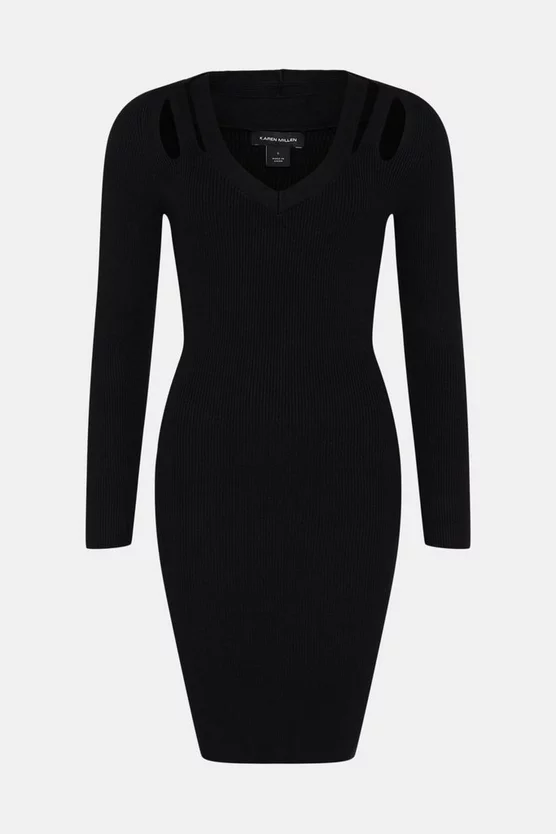 Wholesale ๐ Karen Millen Cut Out V Neck Rib Knit Pencil Mini ๐ Dress โ๏ธ 6 Wholesale ๐ Karen Millen Cut Out V Neck Rib Knit Pencil Mini ๐ Dress โ๏ธ - Image 4