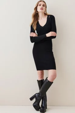 Wholesale ๐ Karen Millen Cut Out V Neck Rib Knit Pencil Mini ๐ Dress โ๏ธ 14 Wholesale ๐ Karen Millen Cut Out V Neck Rib Knit Pencil Mini ๐ Dress โ๏ธ -Karen Millen Outlet store bkk04957 black xl 4