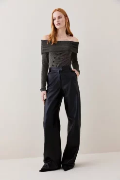 Cheapest ๐ฅฐ Karen Millen Sparkle Slinky Knit Drape Bardot Top - gold ๐