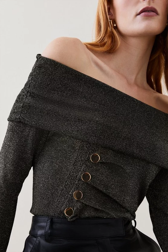 Cheapest 🥰 Karen Millen Sparkle Slinky Knit Drape Bardot Top - gold 🛒 4 Cheapest 🥰 Karen Millen Sparkle Slinky Knit Drape Bardot Top - gold 🛒 - Image 2