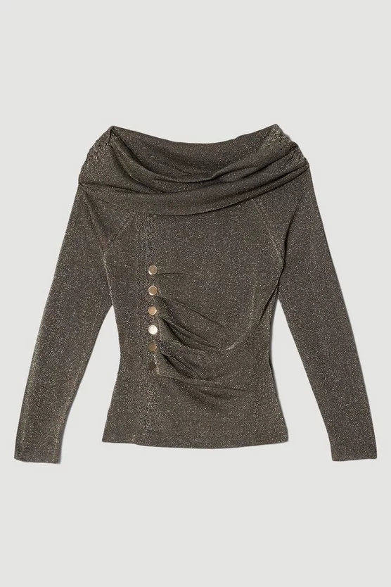 Cheapest 🥰 Karen Millen Sparkle Slinky Knit Drape Bardot Top - gold 🛒 6 Cheapest 🥰 Karen Millen Sparkle Slinky Knit Drape Bardot Top - gold 🛒 - Image 4