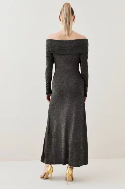 Best Sale 🌟 Karen Millen Sparkle Slinky Knit Drape Bardot Midaxi 👗 Dress - gold 🥰 9 Best Sale 🌟 Karen Millen Sparkle Slinky Knit Drape Bardot Midaxi 👗 Dress - gold 🥰 -Karen Millen Outlet store bkk04972 gold xl 2