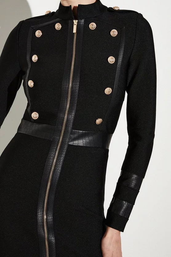 Outlet 🤩 Karen Millen Bandage Knit And Croc Pu Military Trim 👗 Dress 🔔 4 Outlet 🤩 Karen Millen Bandage Knit And Croc Pu Military Trim 👗 Dress 🔔 - Image 2