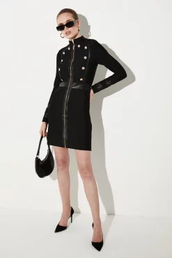 Outlet 🤩 Karen Millen Bandage Knit And Croc Pu Military Trim 👗 Dress 🔔 11 Outlet 🤩 Karen Millen Bandage Knit And Croc Pu Military Trim 👗 Dress 🔔 -Karen Millen Outlet store bkk05019 black xl 2