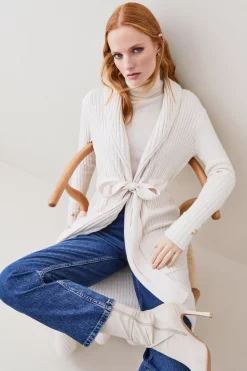 Cheapest ❤️ Karen Millen Shawl Neck Belted Rib Cardigan 🎁 15 Cheapest ❤️ Karen Millen Shawl Neck Belted Rib Cardigan 🎁 -Karen Millen Outlet store bkk05030 ivory xl 5