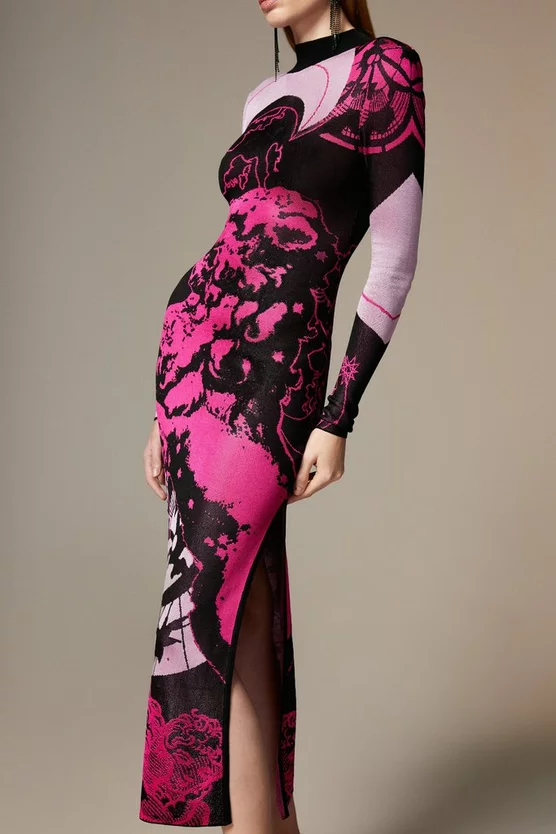 Hot Sale 🥰 Karen Millen British Museum Slinky Knit Star Mapped Jacquard Midaxi 👗 Dress - multi 🥰 4 Hot Sale 🥰 Karen Millen British Museum Slinky Knit Star Mapped Jacquard Midaxi 👗 Dress - multi 🥰 - Image 2