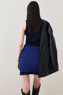 Best deal ⌛ Karen Millen Tweed Knitted Fringe Zip Mini 👗 Skirt ❤️ -Karen Millen Outlet store bkk05054 cobalt xl 2