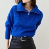 Best reviews of ✔️ Karen Millen Merino Wool Ribbed Knit Half Zip Collar Top 💯 -Karen Millen Outlet store bkk05057 cobalt xl