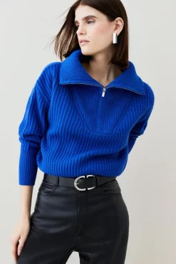Best reviews of ✔️ Karen Millen Merino Wool Ribbed Knit Half Zip Collar Top 💯