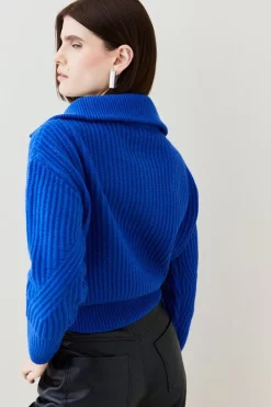 Best reviews of ✔️ Karen Millen Merino Wool Ribbed Knit Half Zip Collar Top 💯 -Karen Millen Outlet store bkk05057 cobalt xl 2