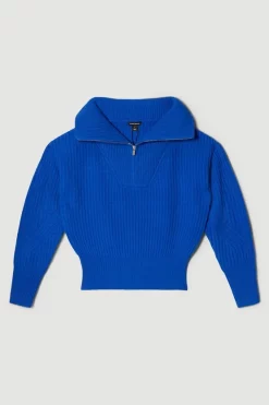 Best reviews of ✔️ Karen Millen Merino Wool Ribbed Knit Half Zip Collar Top 💯 -Karen Millen Outlet store bkk05057 cobalt xl 3
