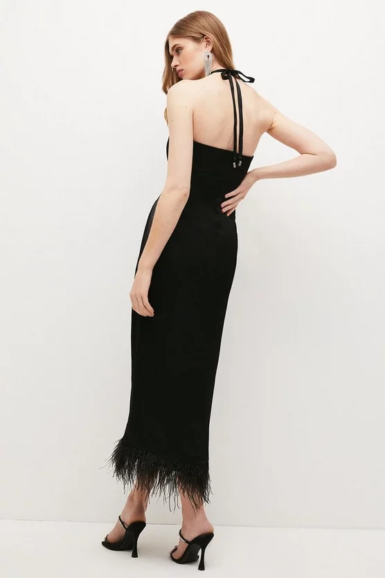 Budget ❤️ Karen Millen Satin Back Crepe Feather Halter Maxi 👗 Dress ✨ 5 Budget ❤️ Karen Millen Satin Back Crepe Feather Halter Maxi 👗 Dress ✨ - Image 3
