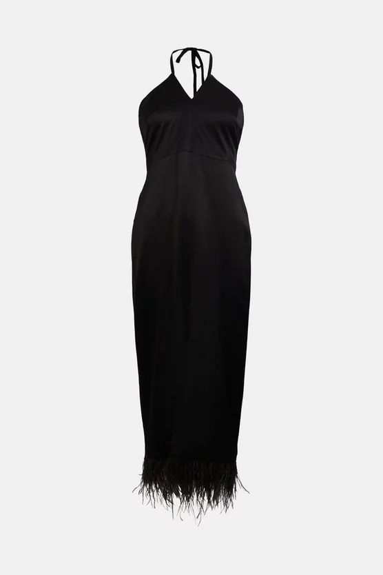 Budget ❤️ Karen Millen Satin Back Crepe Feather Halter Maxi 👗 Dress ✨ 6 Budget ❤️ Karen Millen Satin Back Crepe Feather Halter Maxi 👗 Dress ✨ - Image 4