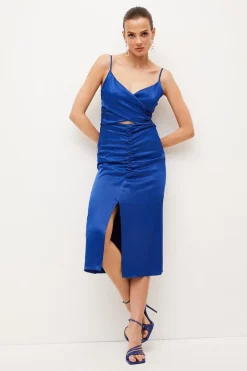 Cheapest 🛒 Karen Millen Viscose Satin Back Crepe Cut Out Maxi 👗 Dress 😍