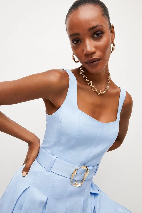 Hot Sale 🛒 Karen Millen Premium Polished Linen Belted Pleat Midi 👗 Dress ❤️ 4 Hot Sale 🛒 Karen Millen Premium Polished Linen Belted Pleat Midi 👗 Dress ❤️ - Image 2