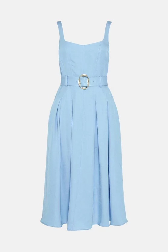 Hot Sale 🛒 Karen Millen Premium Polished Linen Belted Pleat Midi 👗 Dress ❤️ 6 Hot Sale 🛒 Karen Millen Premium Polished Linen Belted Pleat Midi 👗 Dress ❤️ - Image 4