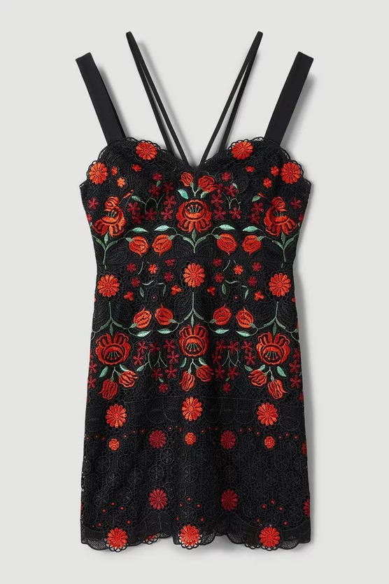 Hot Sale ✨ Karen Millen Rose Chemical Lace Embroidered Mini 👗 Dress - black 🌟 6 Hot Sale ✨ Karen Millen Rose Chemical Lace Embroidered Mini 👗 Dress - black 🌟 - Image 4