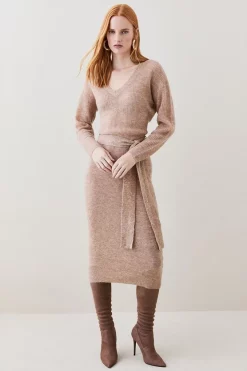 Buy 😀 Karen Millen Premium Mohair Wool Blend Knitted Midi Knit 👗 Dress - oatmeal 🌟