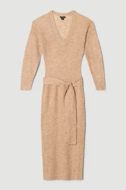 Buy 😀 Karen Millen Premium Mohair Wool Blend Knitted Midi Knit 👗 Dress - oatmeal 🌟 -Karen Millen Outlet store bkk05222 oatmeal xl 3