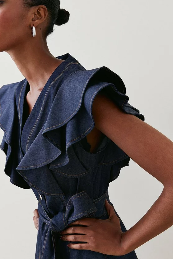 Budget 😉 Karen Millen Tailored Denim Frill Sleeve Mini 👗 Dress ⌛ 4 Budget 😉 Karen Millen Tailored Denim Frill Sleeve Mini 👗 Dress ⌛ - Image 2
