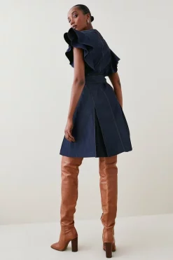 Budget 😉 Karen Millen Tailored Denim Frill Sleeve Mini 👗 Dress ⌛ 10 Budget 😉 Karen Millen Tailored Denim Frill Sleeve Mini 👗 Dress ⌛ -Karen Millen Outlet store bkk05225 denim xl 2