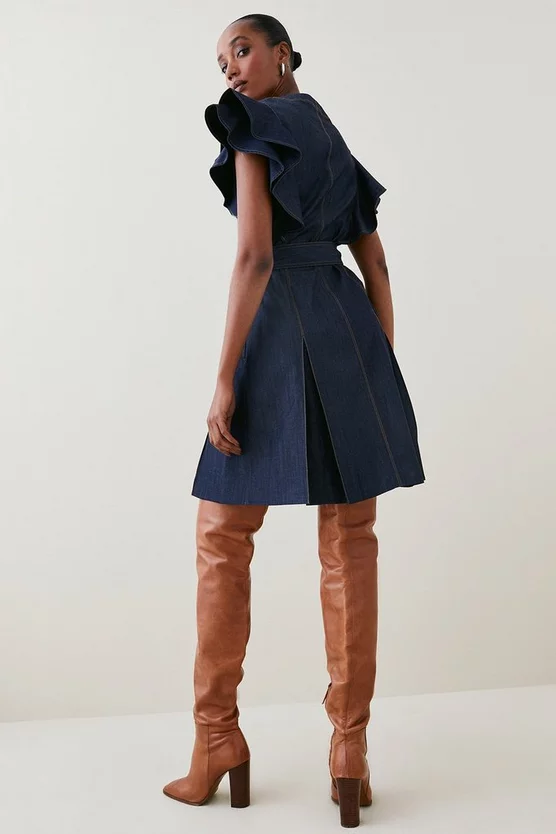 Budget 😉 Karen Millen Tailored Denim Frill Sleeve Mini 👗 Dress ⌛ 5 Budget 😉 Karen Millen Tailored Denim Frill Sleeve Mini 👗 Dress ⌛ - Image 3